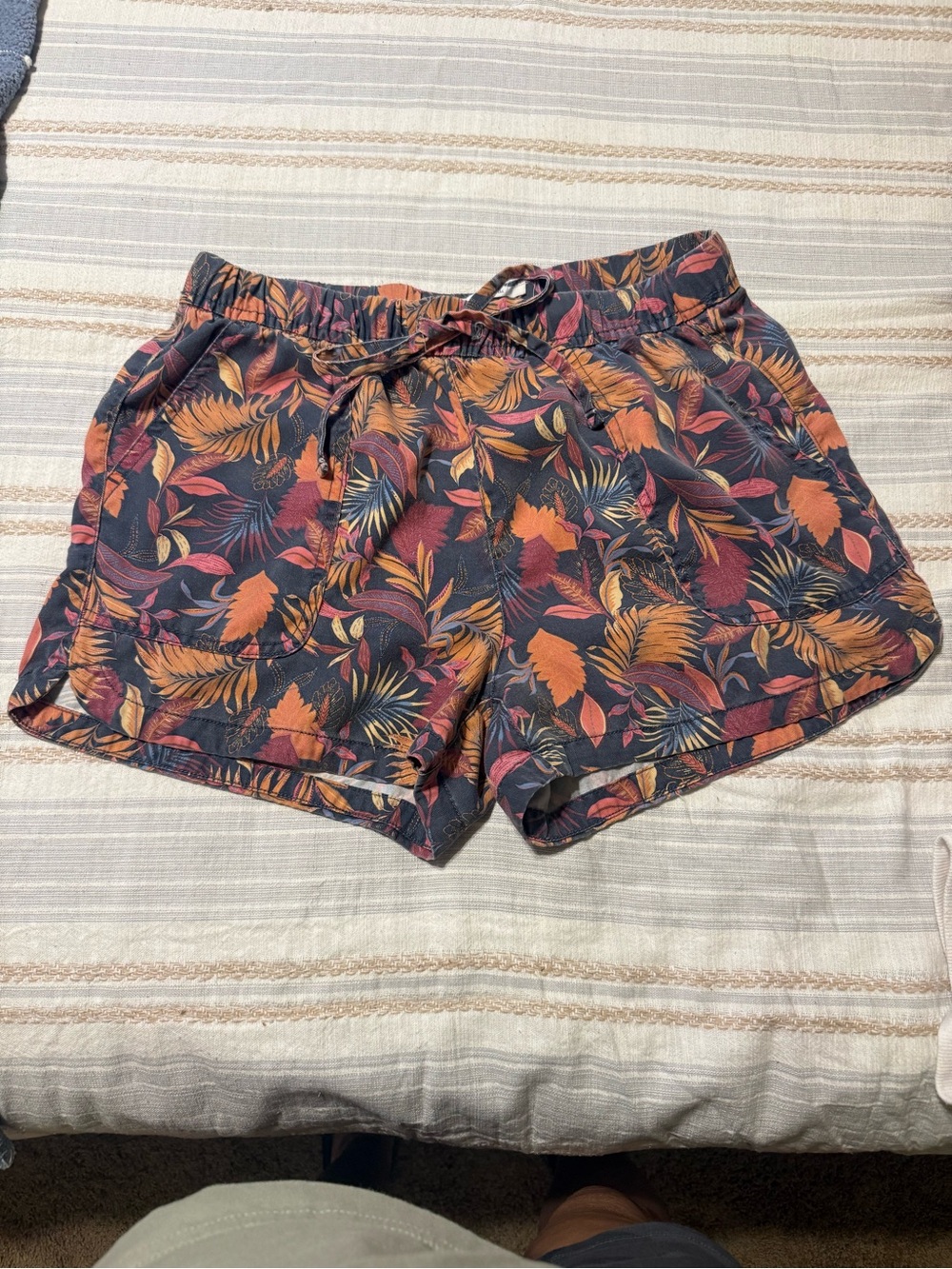 Nicole Miller Tropical Leaf Print Athletic Shorts - Navy, Orange, Pink